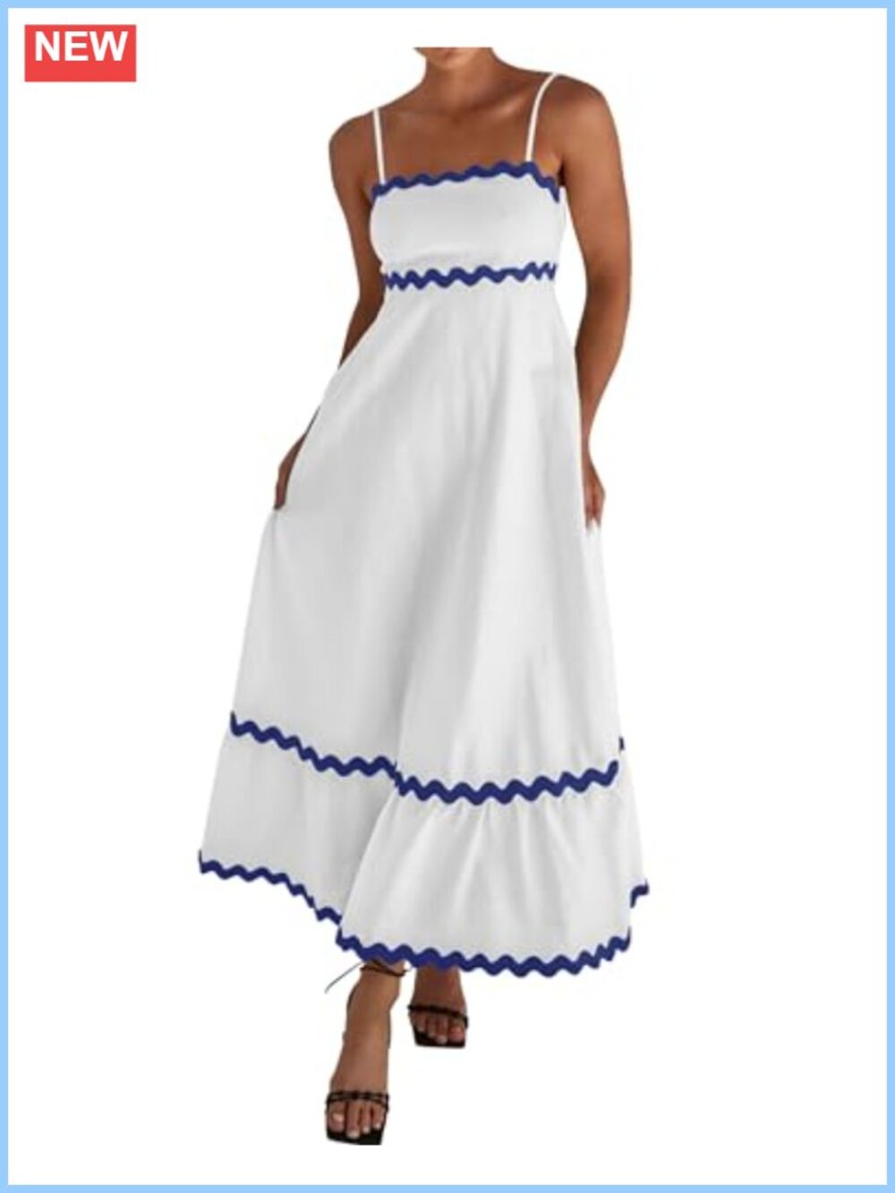 Women's Sleeveless Smocked Boho Midi Dress, Square Neck A-Line Flowy Summer